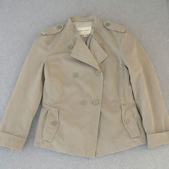 Banana Republic Khaki Trench Jacket Women Size 12 Cotton Double Breasted - Picture 5 of 15